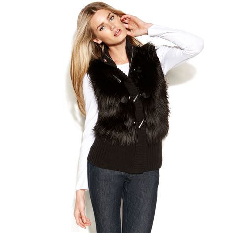 michael michael kors faux fur front sweater vest black